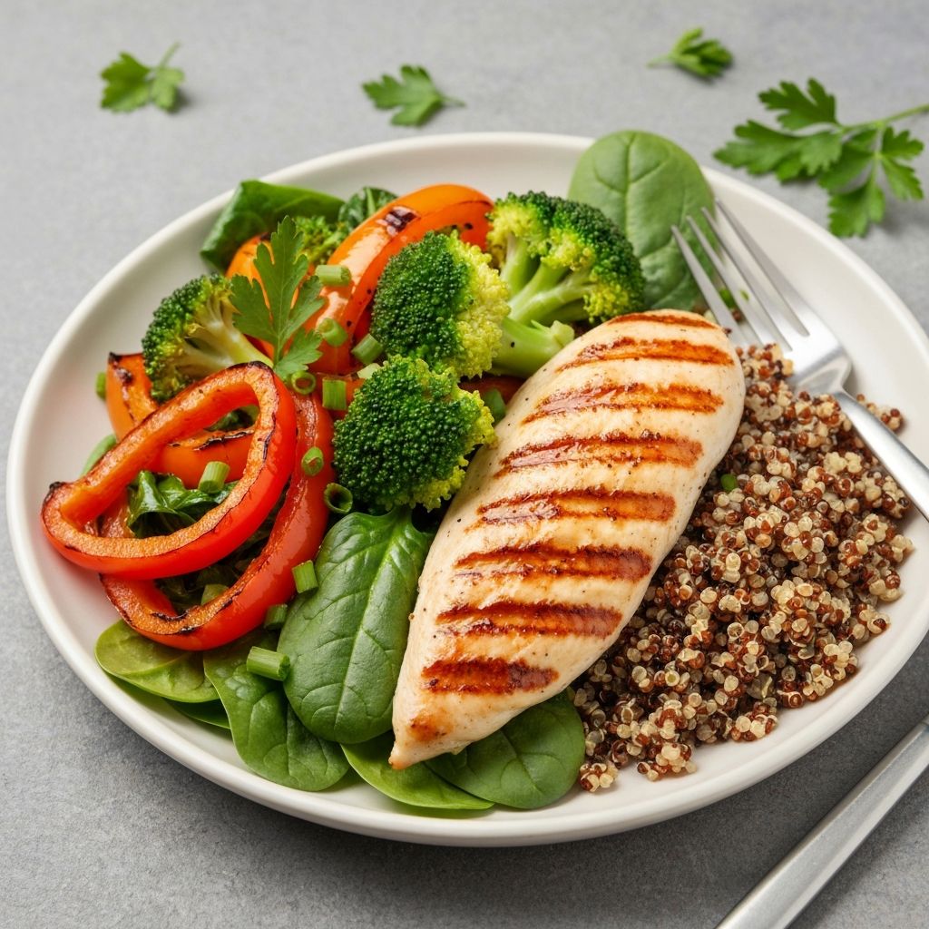 Väl sammansatt och balanserad måltid på tallrik