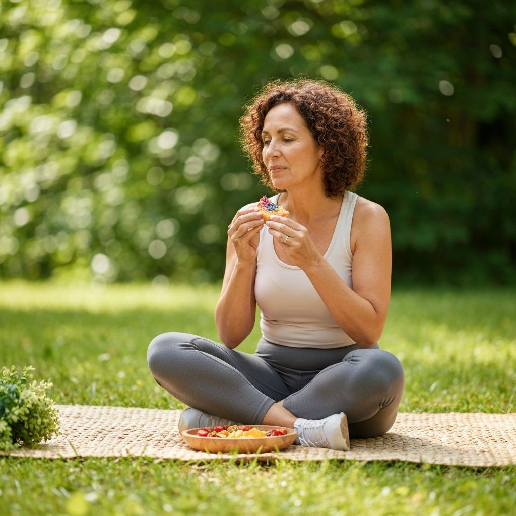 Person njuter av hälsosam mellanmål utomhus